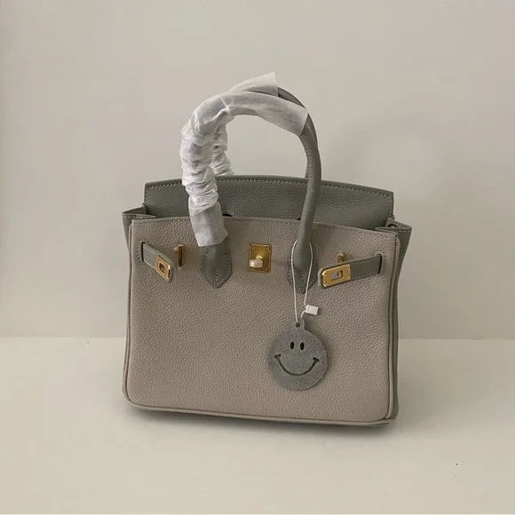 Gray Colorblock Structured 25 BK Leather Bag Lock & Key Satchel Crossbody S2 - Picture 15 of 16
